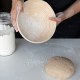 Close-up of natural rattan proofing basket spiral pattern