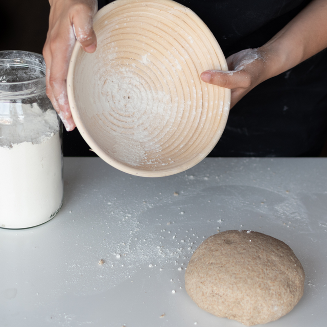 Close-up of natural rattan proofing basket spiral pattern